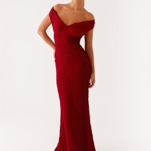 Peppermayo Elegant Off-Shoulder Red Maxi Dress